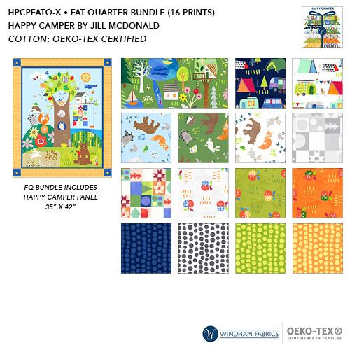 Happy Camper Fat Quarter Bundle 15 pieces with Panel