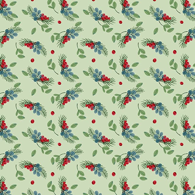 2024 All New England Shop Hop Fabric Winter Holly Light Sage 1478340B