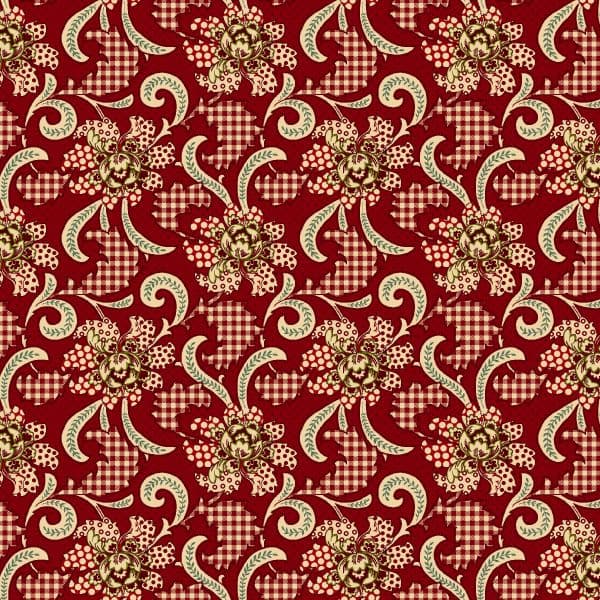 Garnets & Gingham  Stylized Patterned Floral Garnet 1347 88