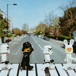 Lego people crossing the street