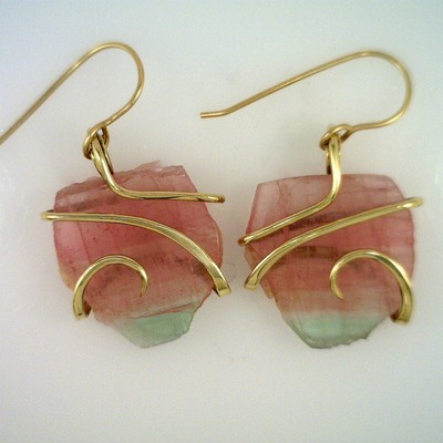 Maine Watermelon Pink and Green Tourmaline Earrings