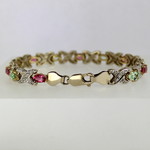 Pink and Green Maine Tourmaline Gold Bracelet with Natural Diamond