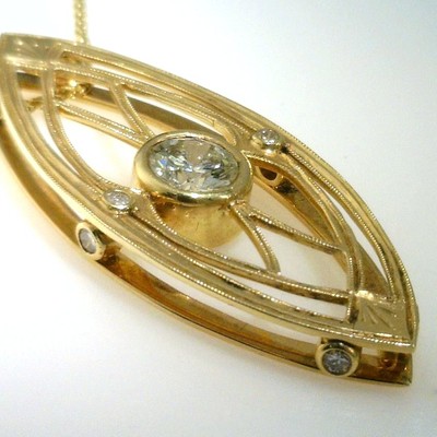 Fine Diamond Architectural Style Artisan Made Gold Pendant