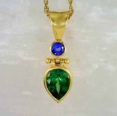 Tsavorite Garnet and Tanzanite Pendant