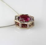 Dark Pink Maine Tourmaline and Diamond Pendant by Derek Katzenbach