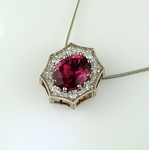 Dark Pink Maine Tourmaline and Diamond Pendant by Derek Katzenbach