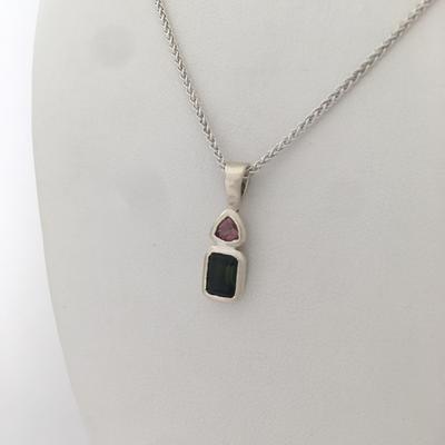 Bezel Set Faceted Pink & Green Maine Tourmaline Pendant