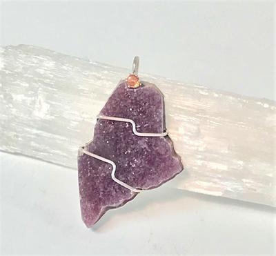 State of Maine Lepidolite and Maine Tourmaline Pendant