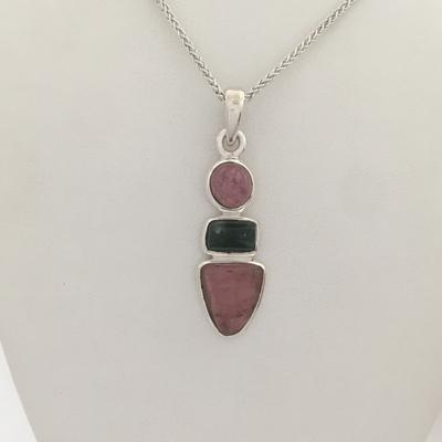 Three Stone Maine Tourmaline Cabochon Pendant