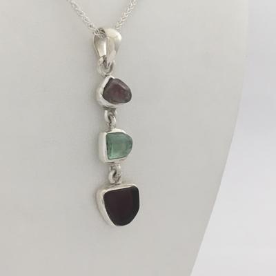 Three Stone Maine Tourmaline & Rose Quartz Cabochon Pendant