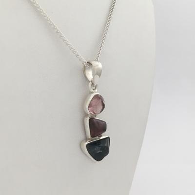 Three Stone Maine Tourmaline & Rose Quartz Cabochon Pendant