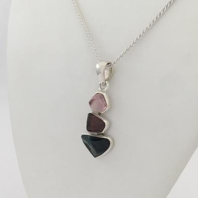 Three Stone Maine Tourmaline & Rose Quartz Cabochon Pendant