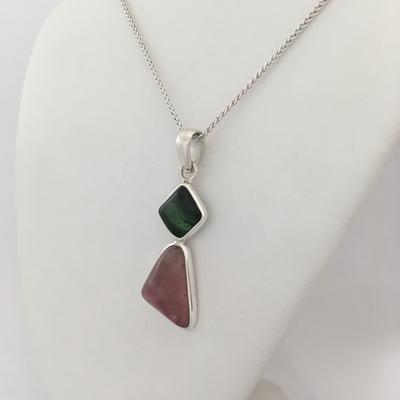 Two Stone Maine Tourmaline Cabochon Pendant