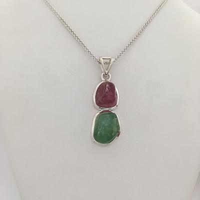 Two Stone Maine Tourmaline Cabochon Pendant