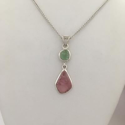 Two Stone Maine Tourmaline Cabochon Pendant