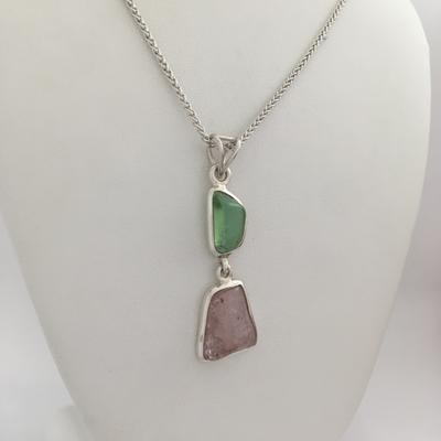 Two Stone Maine Tourmaline Cabochon Pendant