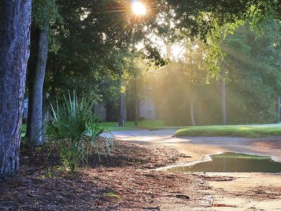 large puddle in road after fall rain storm in pee dee region