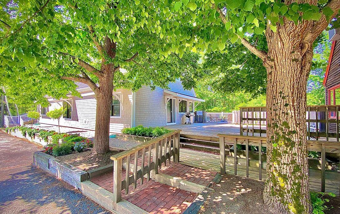 cabin deck with trees