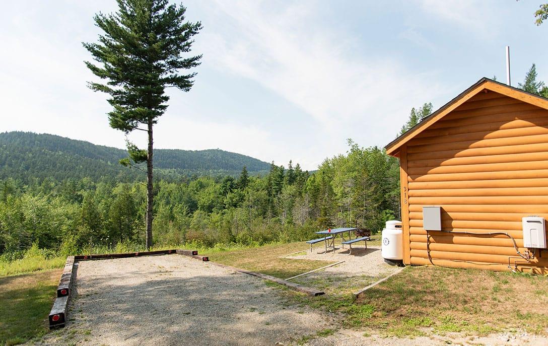cabin with a view of the mountain