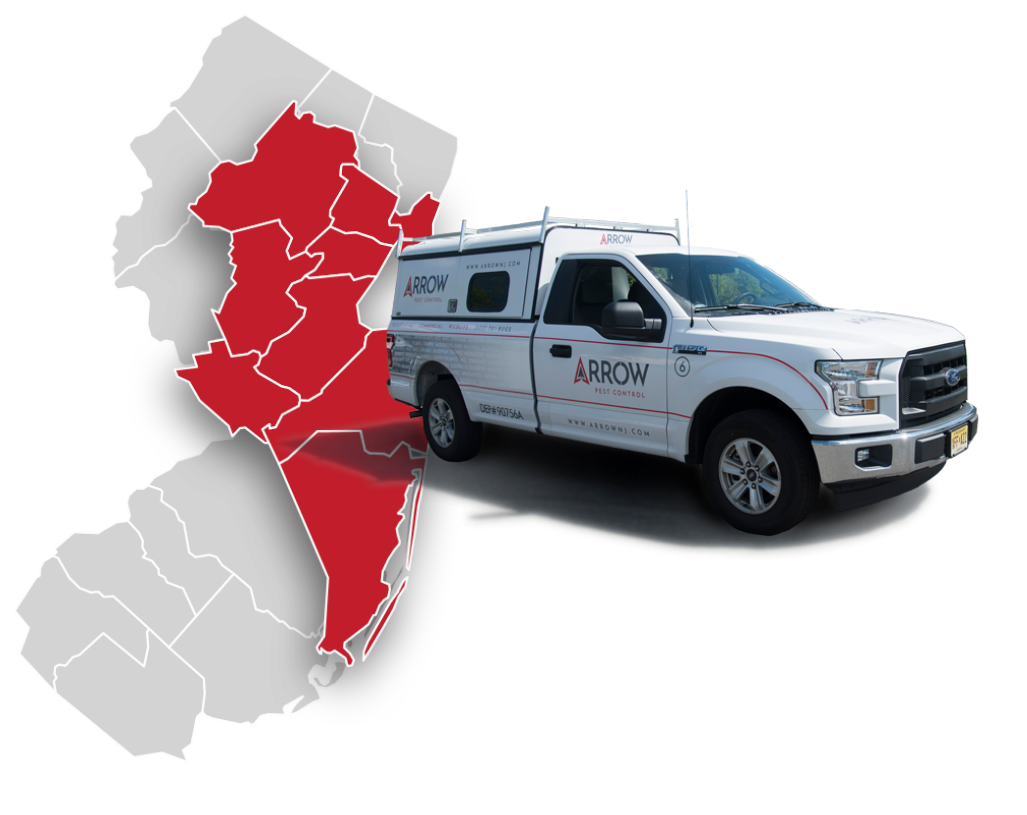 map of arrow's service area and pest control truck