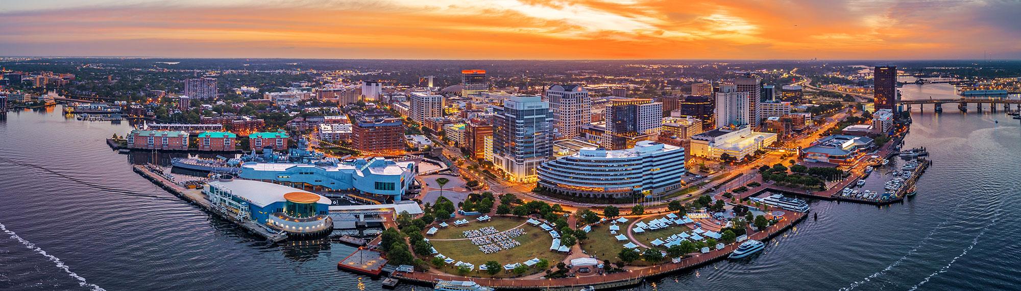 downtown norfolk skyline at night