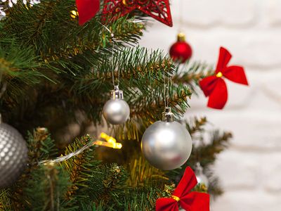 christmas bulbs hanging on a tree