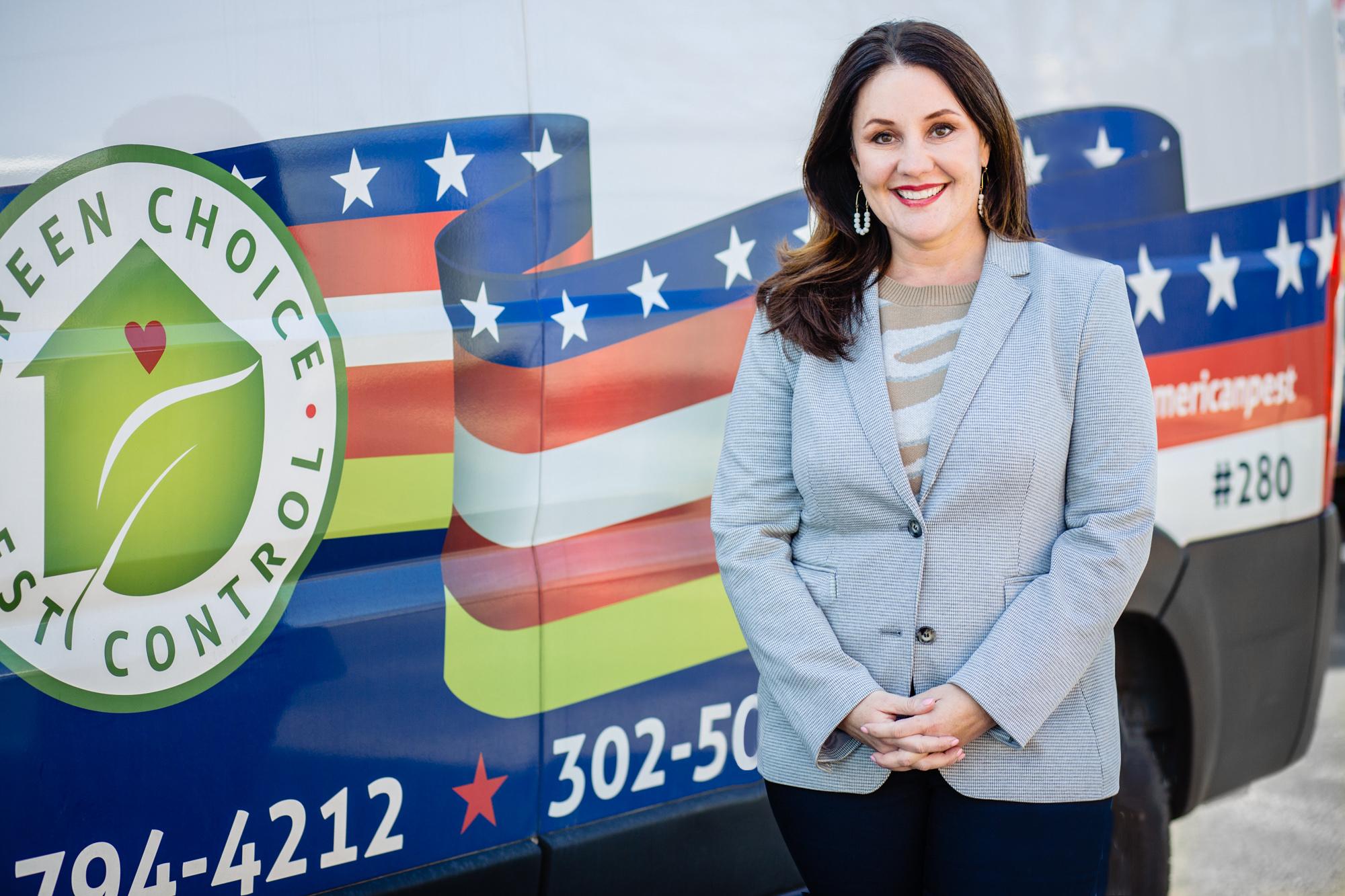 Erin in front of service truck