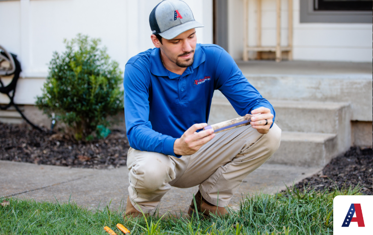 Pest control expert explaining services to customer
