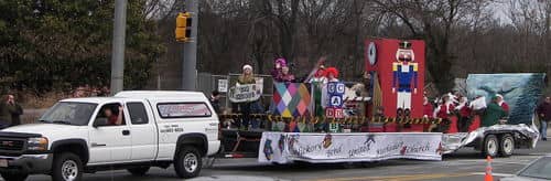 all-american truck pulling Christmas float in Donelson/Hermitage