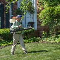 technician performing a yard treatment