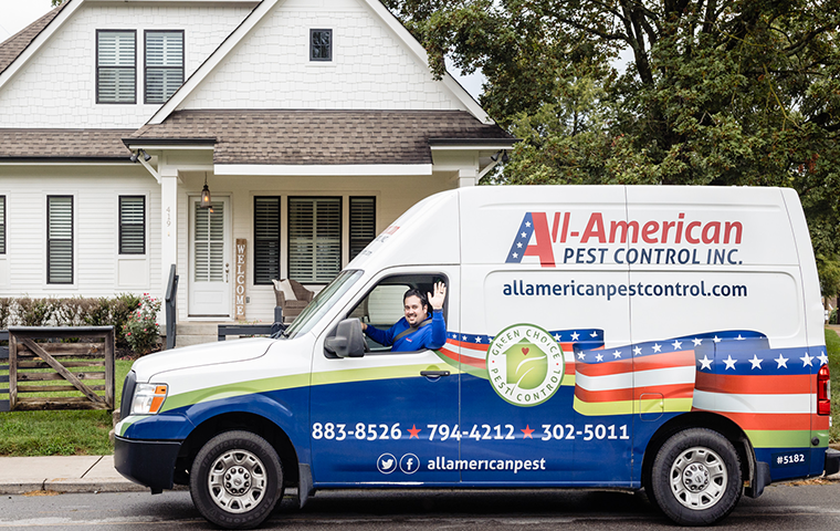 Learn More About Home Pest Control In Nashville TN all american tech in a service vehicle outside of nashville tennessee home