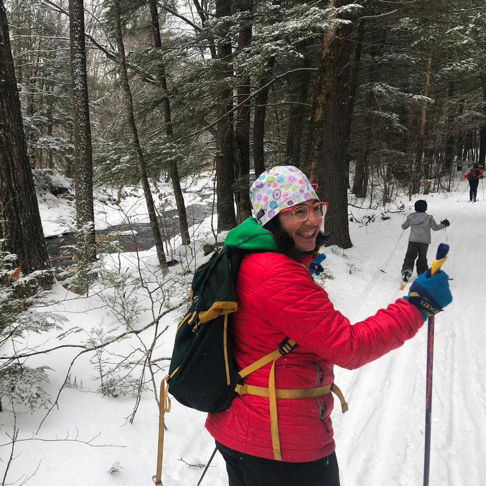 Skiing through the woods