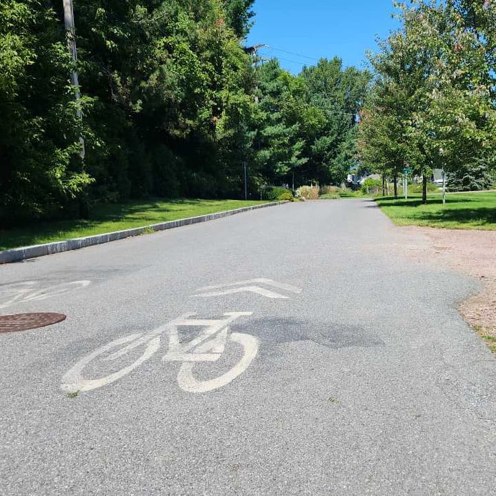 Bike symbol painted on a paved road