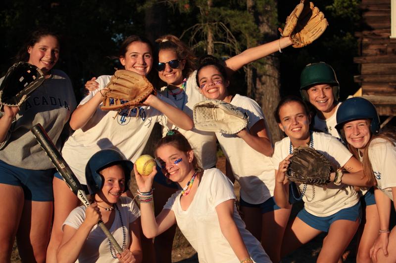 Softball team at Camp Tapawingo, overnight girls camp in Maine.