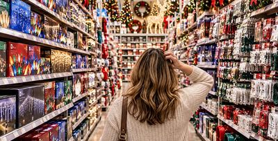 woman in christmas light isle