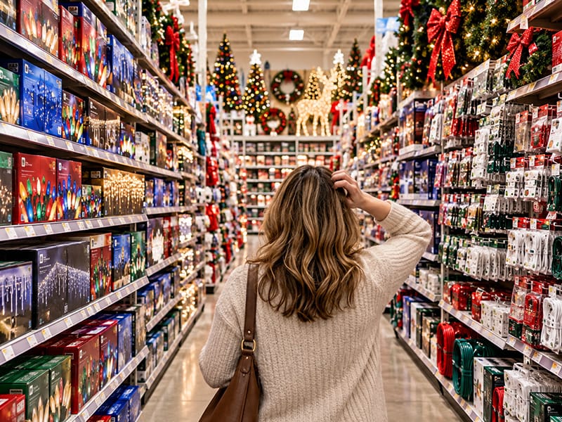 woman in christmas light isle