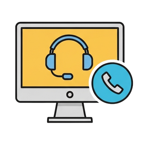 Contacting IT Services icon depicting an iMac with a headset on the screen