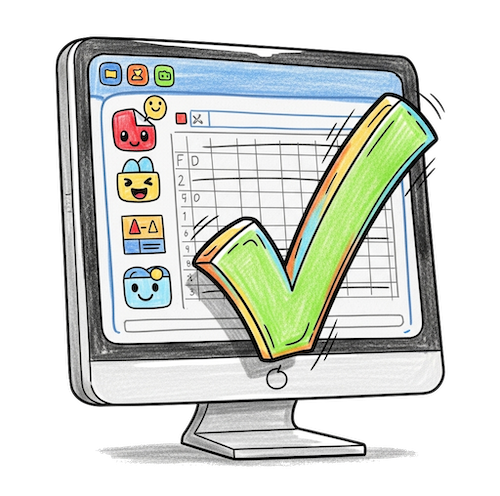 Digital resources and website filtering icon depicting an iMac with a checkmark on it
