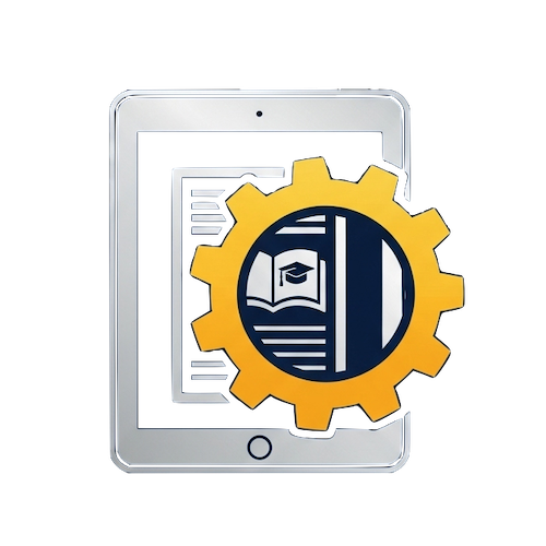 Technology integration support icon depicting an iPad with a gear icon over it
