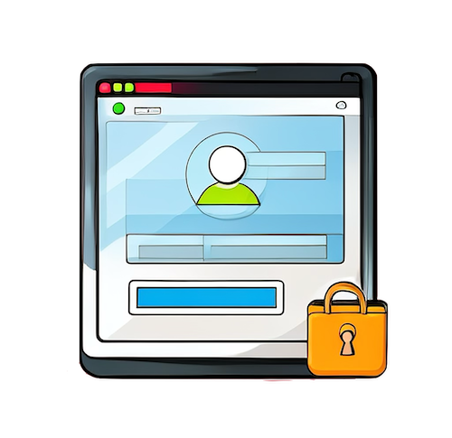 Managing your accounts icon depicting a tablet with a login screen and padlock in the lower corner