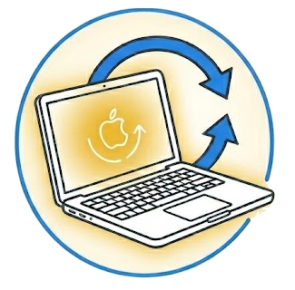 Staff refresh icon depicting a laptop with a recycling arrow behind it